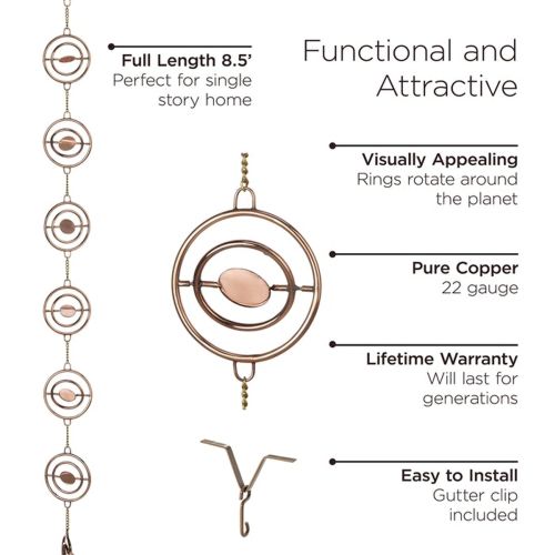 Stellar Rings Polished Copper Rain Chain 8.5 ft.